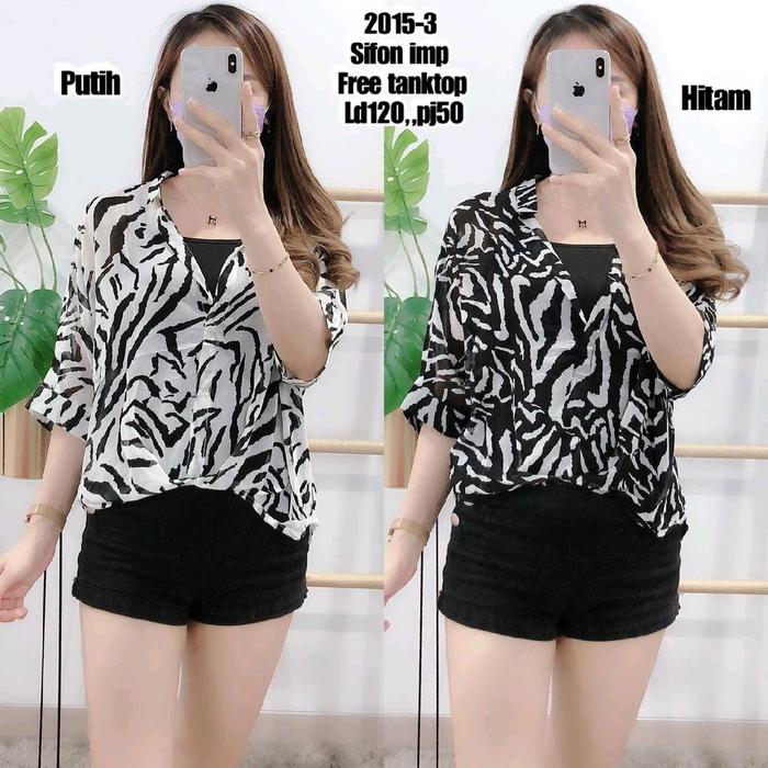 BLOUSE SIFON ZEBRA FREE TANKTOP WANITA|ATASAN MOTIF ZEBRA|ATASAN 2IN1