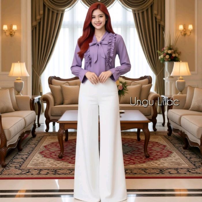 Atasan Wanita Lozra Kemeja Blus Elegan Tunik Blouse Kekinian Ungu Lilac