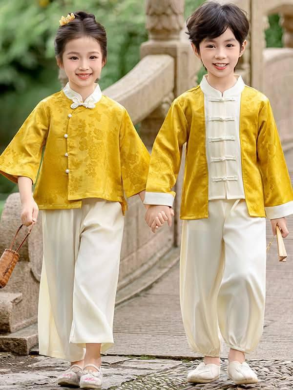 Cheongsam Couple Anak Cowok Cewek Gold Imlek CNY Hanfu QIbao