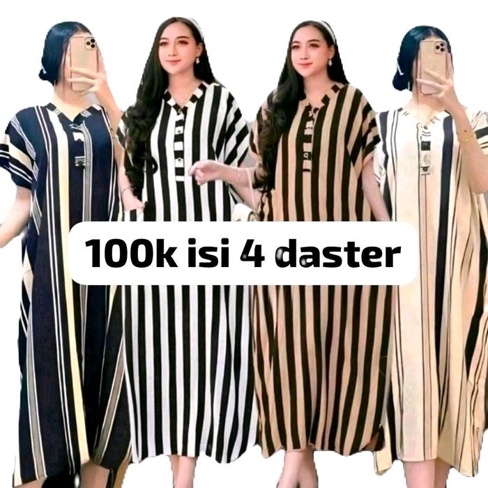 Daster Lowo Motif Salur Kekinian Wanita Tidur Dewasa Busui Dress Katun Rayon Nyaman Garis Piyama Bum