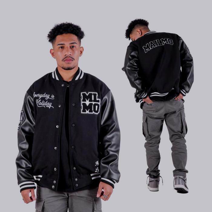 Mailmo Premium Varsity jacket Sakha Black Fleece Leather Jaket Baseball