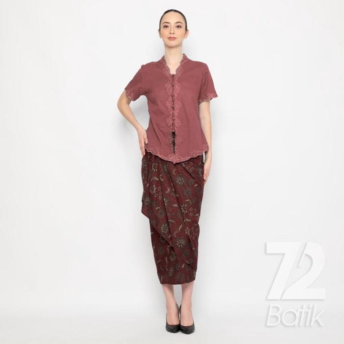 ROK BATIK SPAN Skirt Lilit Kebaya Modern Wanita Motif Kembang Setaman Merah Maroon 723142 Cap 72 - R