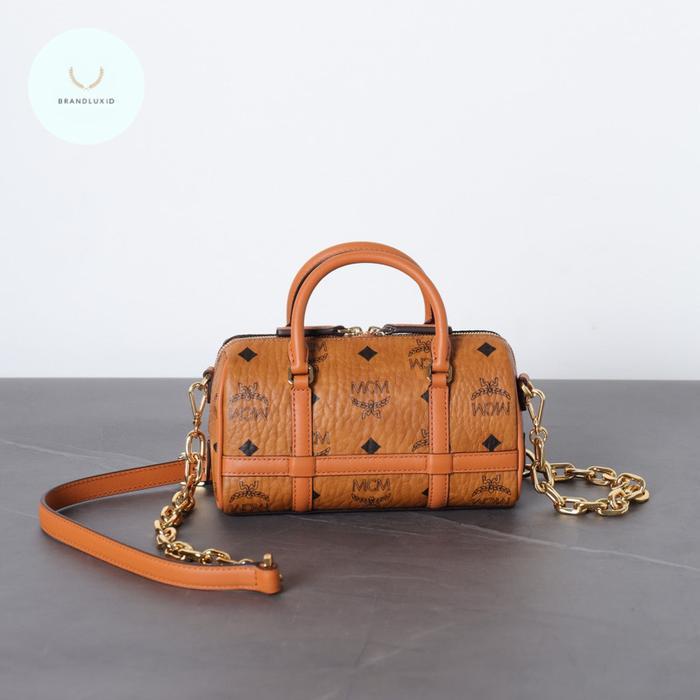 MCM MINI DELMY BOSTON BAG IN COGNAC