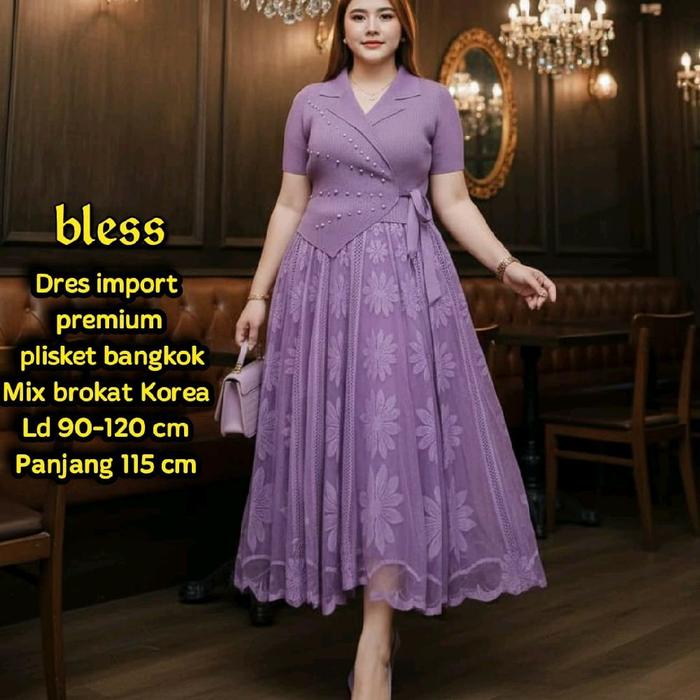 *Ready* Dres Import Bangkok Rajut Plisket Mix brokat korea   Premium Ld 90-120  cm  Panjang 115 cm