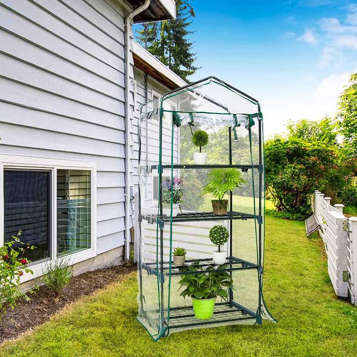 4 Tiers Cloche Greenhouse with Zipper Doors Portable Planting