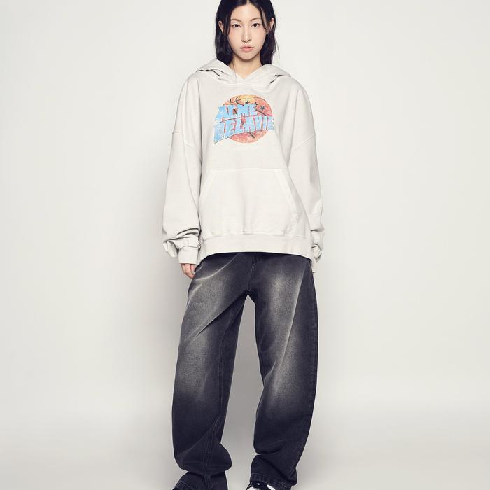 ADLV Basket Ball Pigment Wide Hoodie Light Gray - Hoodie Wide Fit Unisex Acme De La Vie