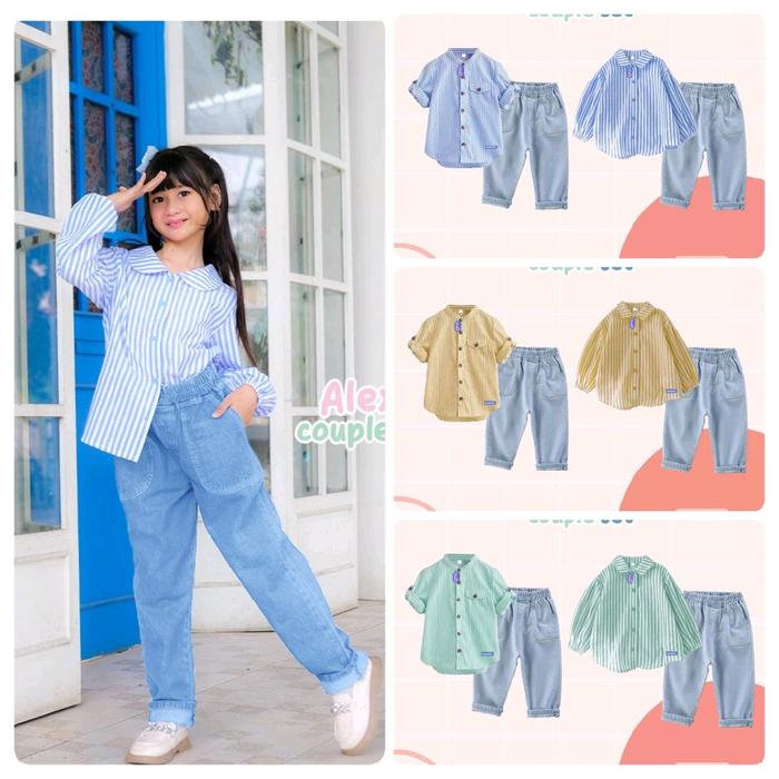 14. TERBARU! SET CELANA ANAK COUPLE CEWEK COWOK HEM KOKO CELANA JEANS LEBARAN 2026 SETELAN BAJU GAMI