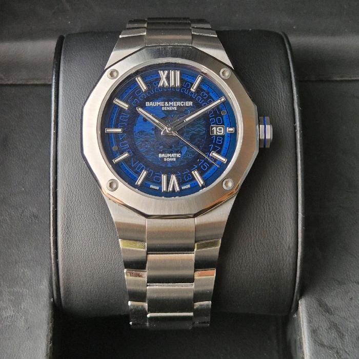 baume and mercier riviera skeleton blue dial 5 days