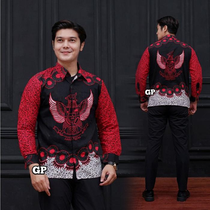 Kemeja Batik Motif Garuda Pancasila Indonesia Katun Premium Size M L XL XXL Nyaman Motif Pria Lembut