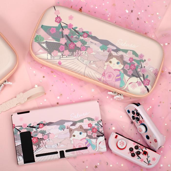 Sakura Cat Switch OLED Bag Waterproof PU Cover Case NS Game