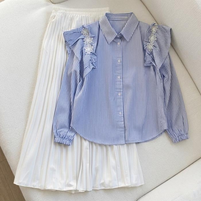 Tievera —— (Real Picture) Ghina Blouse Atasan Kemeja Wanita Muslim Top Matt Katun Salur Casual Daily