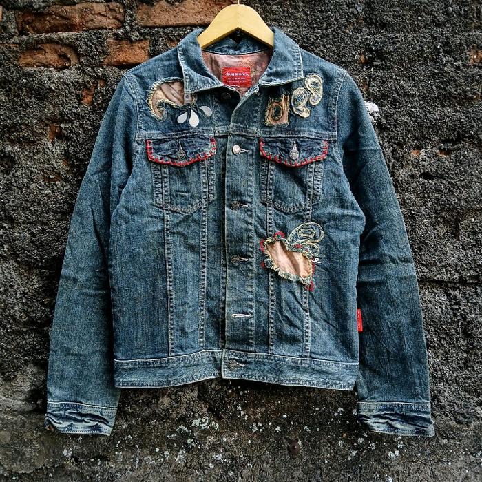 trucker distrased jacket denim wanita drug store's japan not uniqlo gu gap lea monotaro iron heart