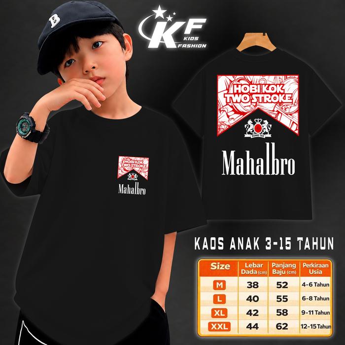 Baju Kaos ANAK Plesetan MAHALBRO - parodi merek brand logo tulisan lucu - Hitam, Uk.anak