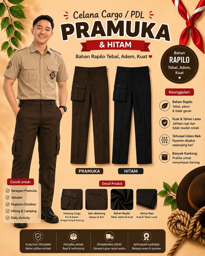 Celana Rapilo polos,Rapilo Cargo Pramuka & Hitam untuk SMP/SMA