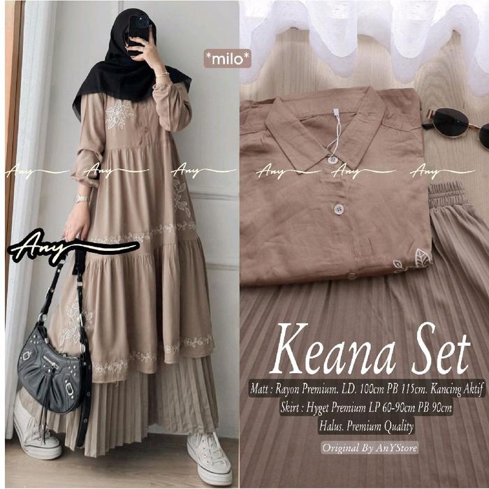 Keana Tiasya Jola Clavia Arumi Hanami Set setelan Atasan tunik rayon premium dan rok panjang plisket