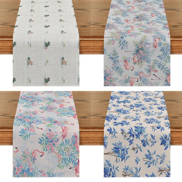 Cartoon Frog Table Flag Simple Leaf Flamingo Table Runner Home