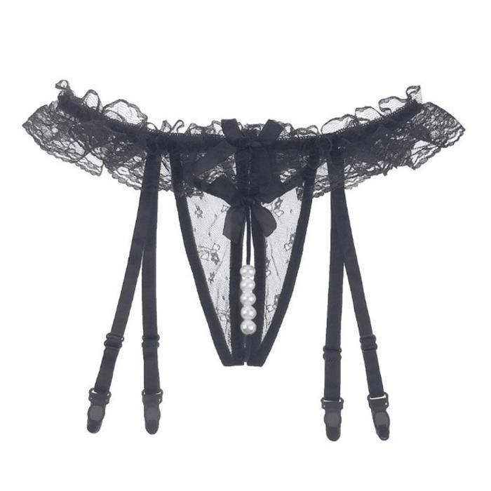 MissLinje Baju Dinas Wanita Lingerie Stoking Set Celana Dalam Gstring Mutiara dan Stocking y
