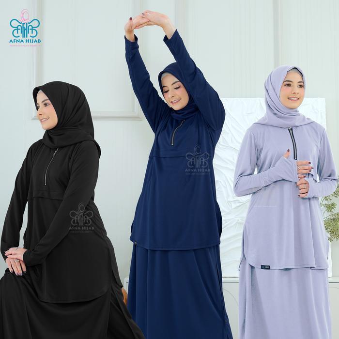 Afna Nahla Top Kaos Atasan Tunik  Blus Blouse Olahraga Wanita Muslimah Panjang  Baju Polos