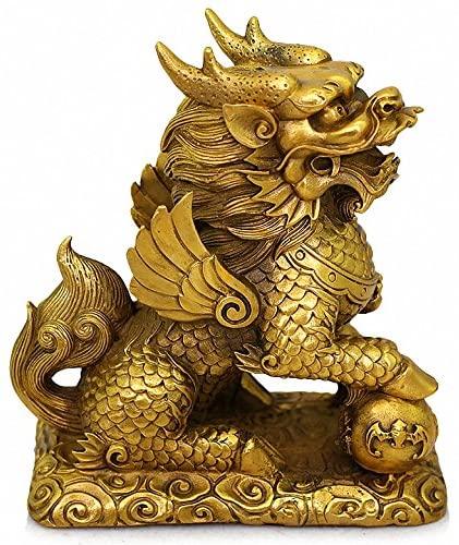 Dua Set Emas Kuningan Qilin / Kailin Kekayaan Kemakmuran Patung + 10