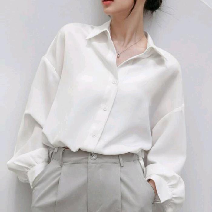 Kemeja Kerja Wanita Hitam Putih Korean Style AS3 Tegal New Mode Monalisa Polos Lengan Panjang Dewasa