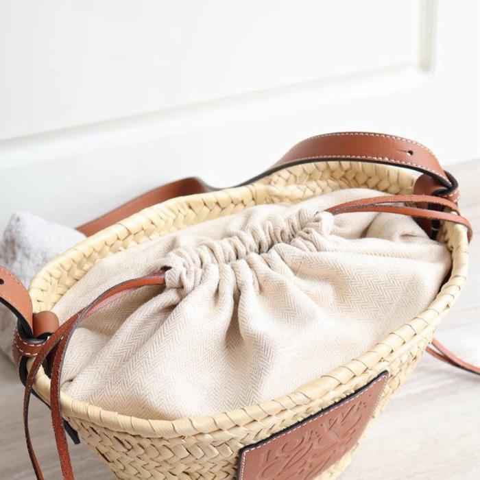 LOEWE DRAWSTRING CROSSBODY BASKET BAG IN TAN