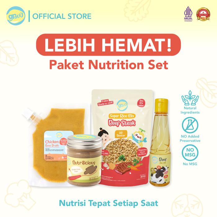 Grouu - Bundling Nutrition Set untuk Anak Balita Usia 6+ Bulan, Paket Beras Organik, Fat Oil Chicken