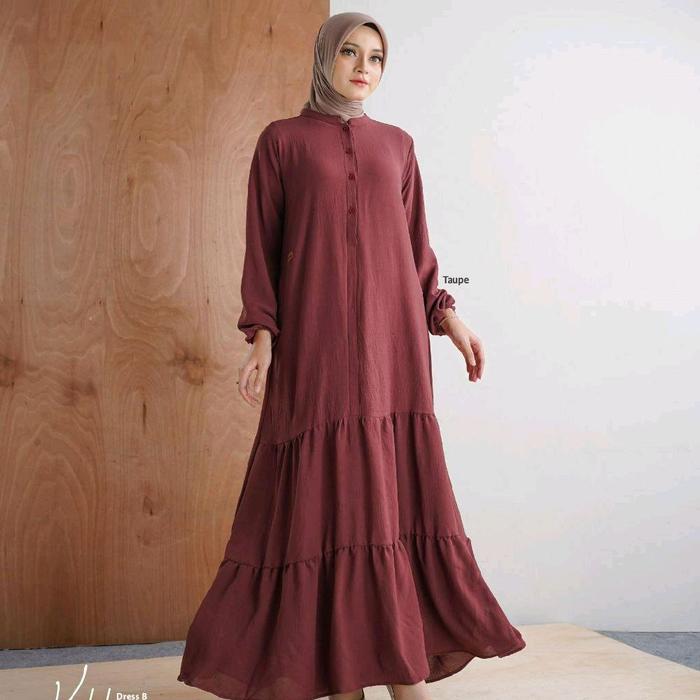 Kaleela Dress ORI by Quinza -  Gamis Cantik Muslim Wanita Rayon Crinkle Premium - Wudhu Friendly Bus