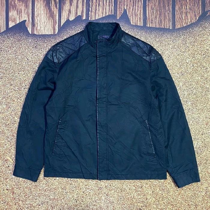 work jaket pria high neck COLLINBURY jaket motoran pria hitam polos kombinasi leater kulit murah bag