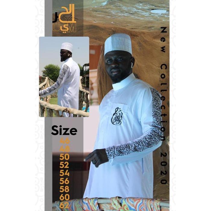 Jubah Haramain Pria Motif Khat / Kaligrafi - Warna Putih