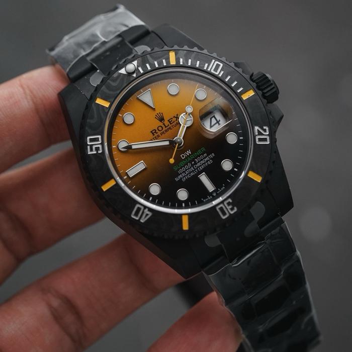 NEW CLEARANCE SALE  RLX SUBMARINER DLC COATED CARBON BEZEL ON YELLOW GRADIENT  By VSF