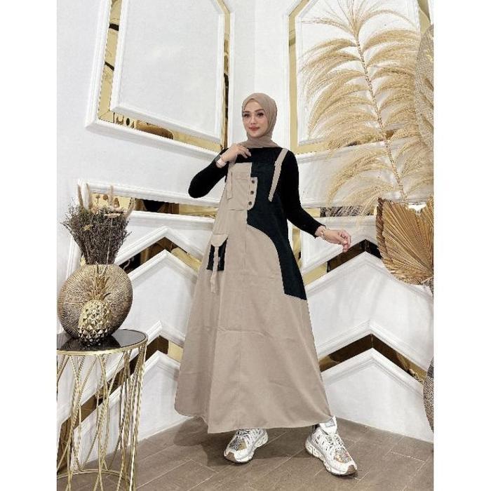 Jinny Overall Cargo Jumpsuit Wanita Terbaru Bahan Katun Import Panjang Maxi Dress Muslim Kekinian