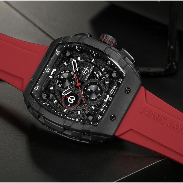 Buy 1 Get 1 !!! Jam Tangan Evans Jayden Jam Tangan Pria 9554-1 Rubber Kaca Sapphire Chronograph Wate