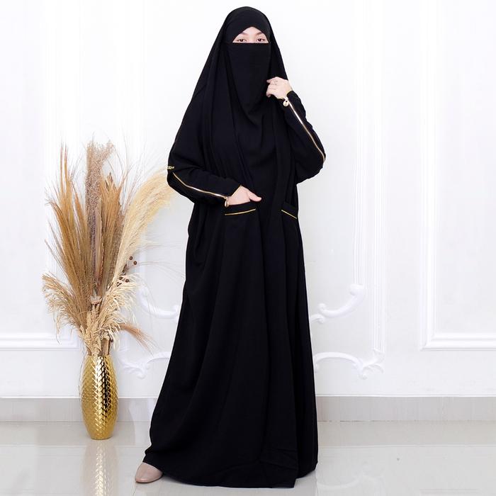 New Aqueenah - Abaya Overhead French Khimar Medina - Hitam Jetblack