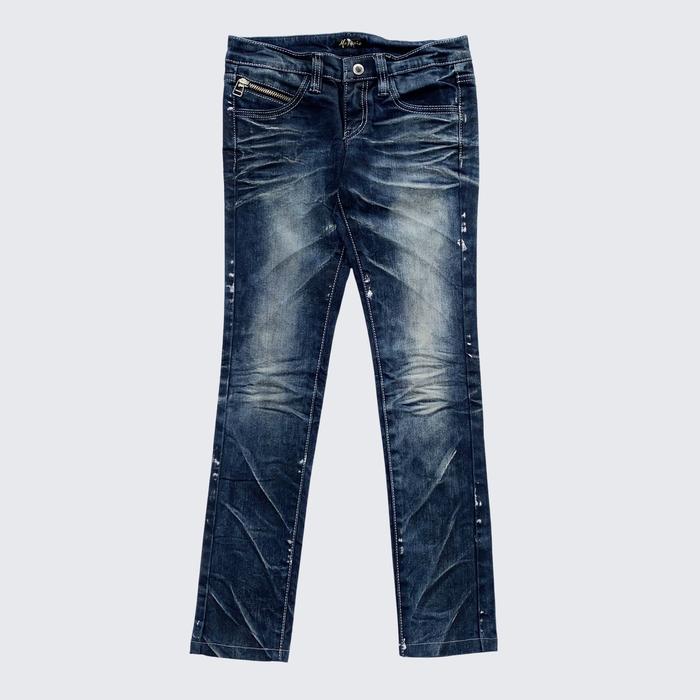 Dark Blue Wash Maraxia Korea Cross Wings Embriodered Skinny Low Rise Jeans Denim - Unisex - 26