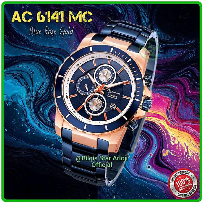 Alexaandre Christie Pria Ac 6141 Mc Tali Rantai Biru Rose Gold Original