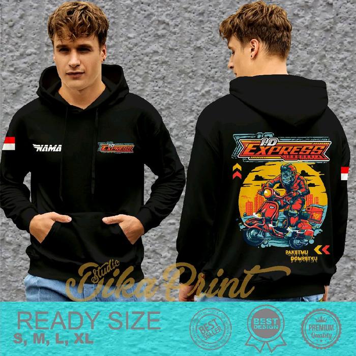 Jaket Hoodie ID Express Indonesia untuk Pria dan Wanita Distro Bahan Nyaman - Cotton Fleece 100% Ori