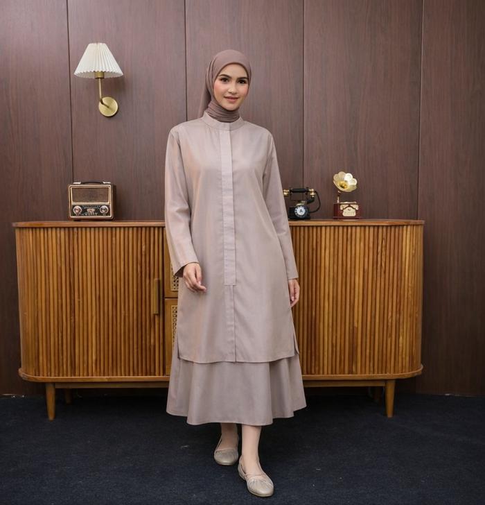Long Outer Tunik Kancing - Cardigan Oufit Kondangan Wanita Bahan Katun Tencel Lyocell size M XL