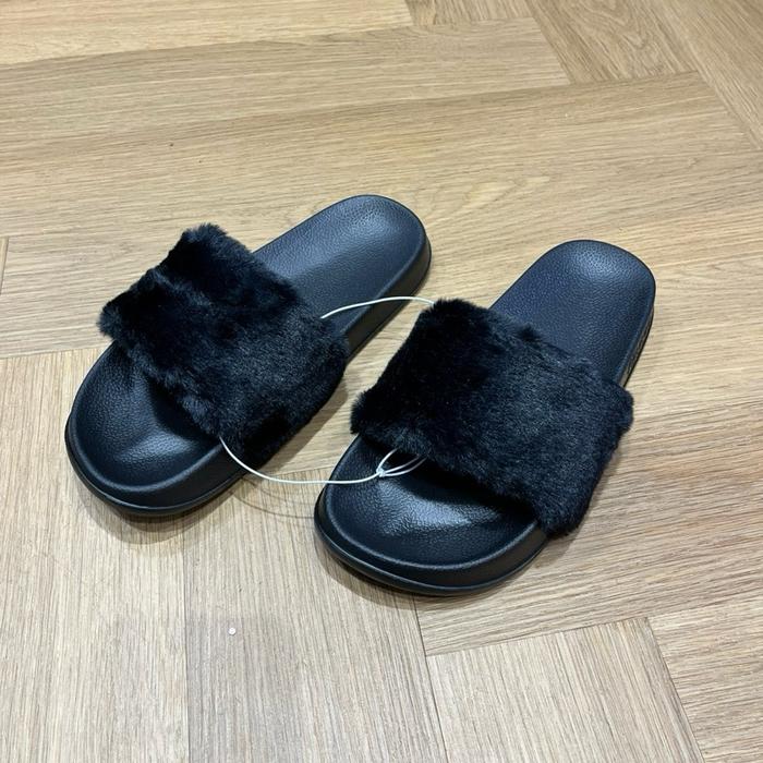 Fipper - Slip On Fluff Black / Black / Metallic Bronze Sendal Wanita Selop Pria