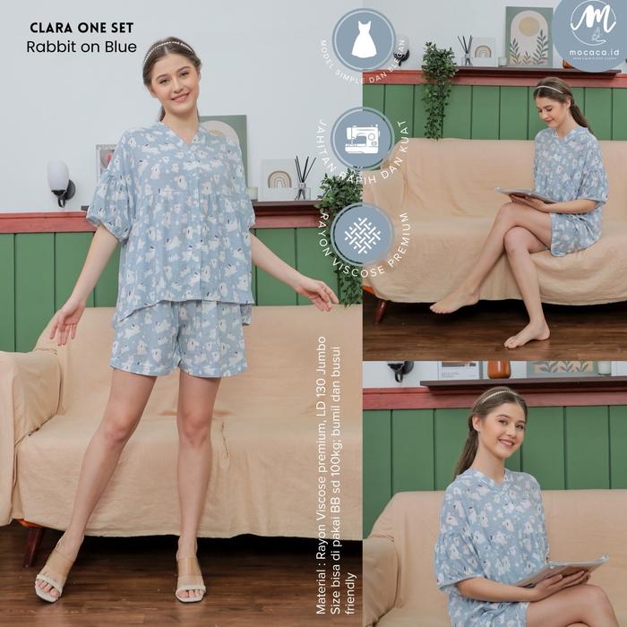 Cera - Clara One Set Homedress Piyama motif kelinci sapi jumbo rayon viscose premium cantik elegan j