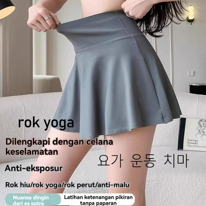 Rok olahraga wanita yoga impor pinggang tinggi rok tenis dan bulu tangkis rok pendek fitness anti
