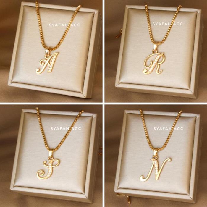 Kalung Huruf Inisial Nama Lapis Emas (set kalung dan bandul huruf )