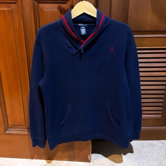 Hoodie Shawl Collar Polo Ralph Lauren Navy List Red Logo size M Jaket Halfzip Cable Knit Crewneck