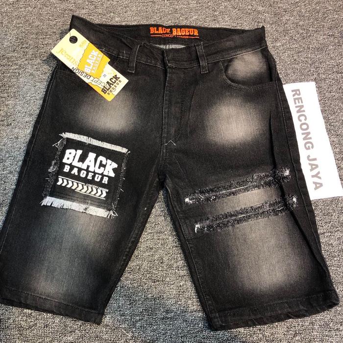 BLACK BAGEUR SOBEK 2 NON FORMAL MURAH BERKUALITAS  DENJN JEANS PALING VIRAL Celana Hitam PENDEK Pria