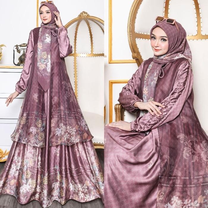 TERLARIS LAILA RIZKIYA BY HUMAIRA D'MECCA SYARI GAMIS ARMANY SILK PRINTING OUTER CARDI ORGANZA SET H