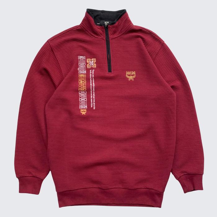 Red Maroon Embriodered Puffy 2000s MCM Moderne Creation Munchen Half Zip Jacket - Unisex - M