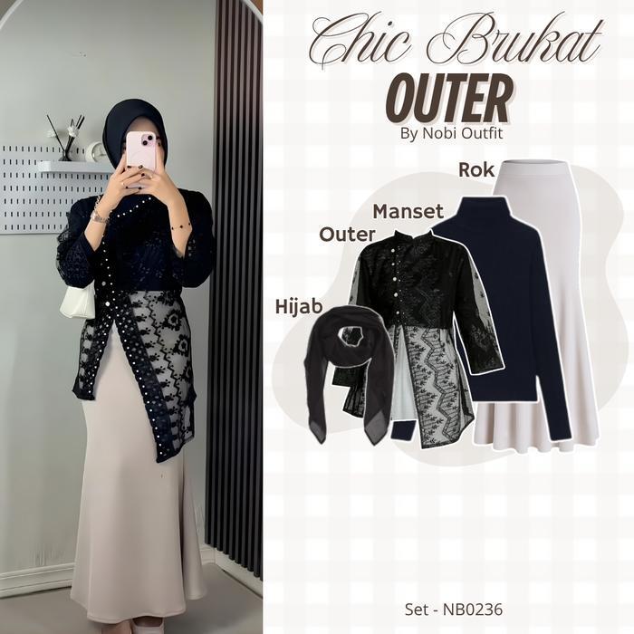 4 In One Set Ootd Kondangan Hijab Elegant Setelan Delmora Outfit Gamis Outer Brukat Kebaya Modern (H