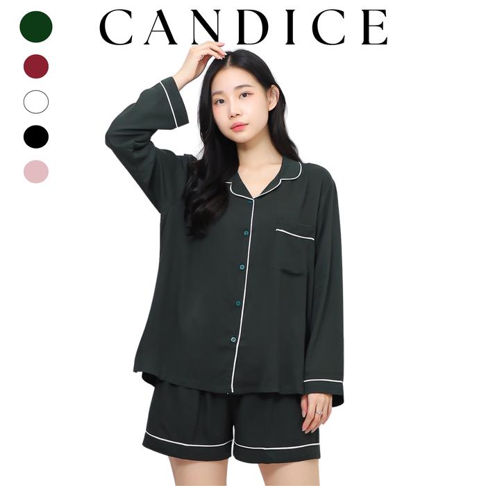 Candice Oneset - Piyama Oneset Wanita Baju Tangan Panjang Celana Pendek RayonTwill | Oneset Tidur Wa