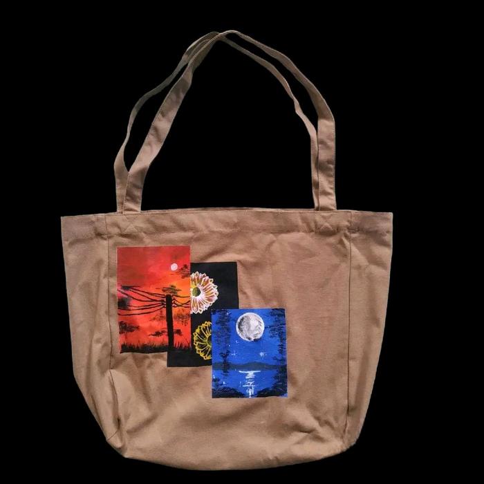 totebag coklat hasil lukis