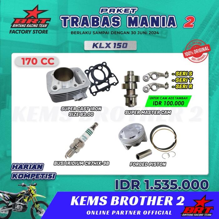 PREMIUM PAKET BORE UP KLX BRT 100% MANIA 2 (Blok Piston Kit Noken As Rocker Arm Busi BRT)