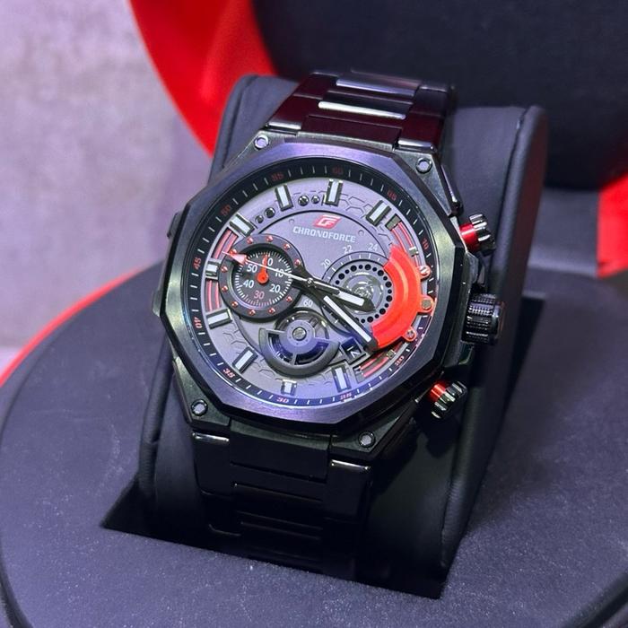 Chronoforce Jam Tangan Pria Sport Rantai CF 5340G Original Chronograph Water Resistant Tampilan Eleg